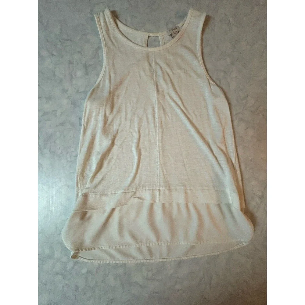 J.Crew Mixed Media Layered Hem Tank Top Women's XS Ivory White Keyhole Back